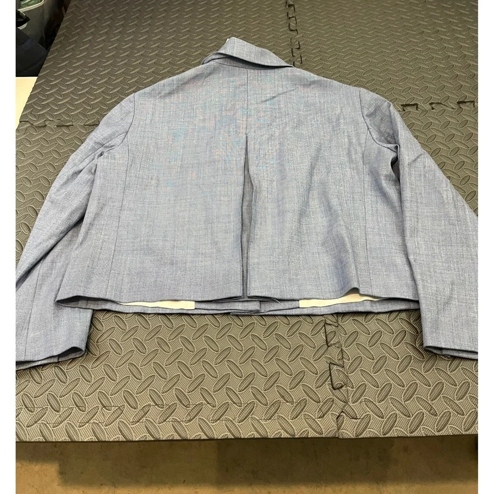 NWT MM LaFleur Nicky 1.0 Jacket Women L Indigo White Sharkskin Cropped Blazer - Picture 10 of 13